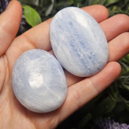 Blue Calcite Palm Stone 1.5"+, Sky Blue Calcite Polished, Blue Calcite Crystal, Polished Blue Calcite