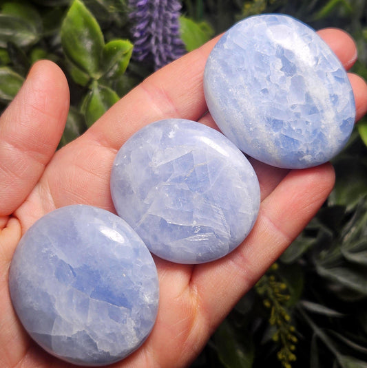 Blue Calcite Palm Stone 1.5"+, Sky Blue Calcite Polished, Blue Calcite Crystal, Polished Blue Calcite