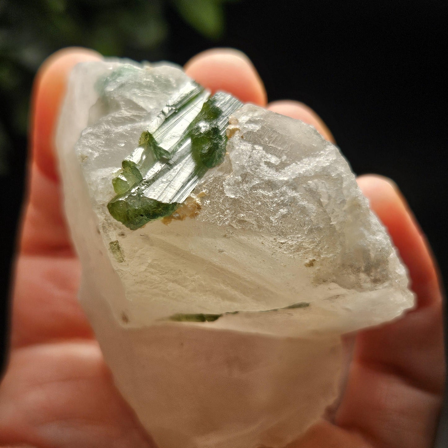 Green Tourmaline in Quartz Crystal 130.59g, Brazilian Quartz with Tourmaline, Green Tourmaline Specimen, Tourmaline Crystal