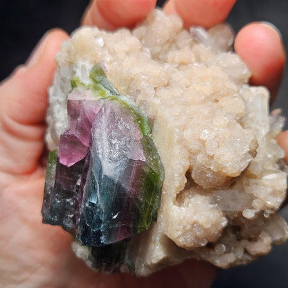 Blue Watermelon Tourmaline on Cookeite 355g, Bicolored Brazilian Tourmaline Specimen, Green Blue Pink Tourmaline Crystal