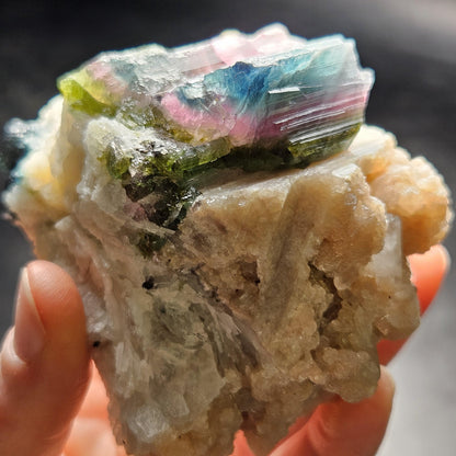Blue Watermelon Tourmaline on Cookeite 355g, Bicolored Brazilian Tourmaline Specimen, Green Blue Pink Tourmaline Crystal