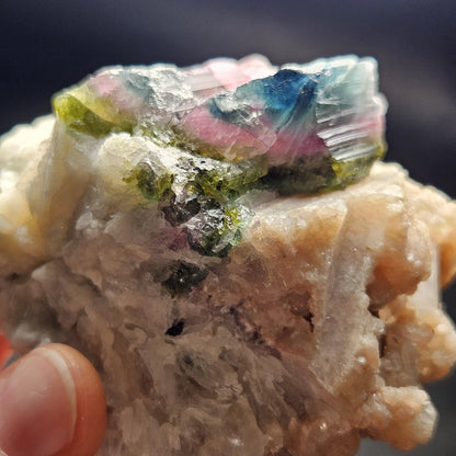 Blue Watermelon Tourmaline on Cookeite 355g, Bicolored Brazilian Tourmaline Specimen, Green Blue Pink Tourmaline Crystal