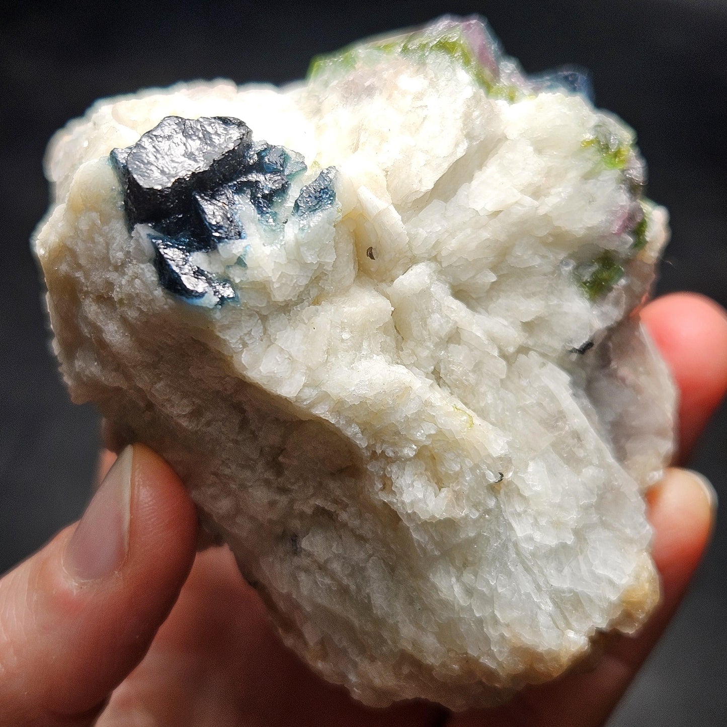Blue Watermelon Tourmaline on Cookeite 355g, Bicolored Brazilian Tourmaline Specimen, Green Blue Pink Tourmaline Crystal