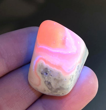 Pink Mangano Calcite Crystal, UV Reactive Specimen, Tumbled Pink Calcite