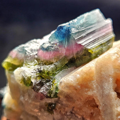 Blue Watermelon Tourmaline on Cookeite 355g, Bicolored Brazilian Tourmaline Specimen, Green Blue Pink Tourmaline Crystal