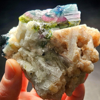 Blue Watermelon Tourmaline on Cookeite 355g, Bicolored Brazilian Tourmaline Specimen, Green Blue Pink Tourmaline Crystal