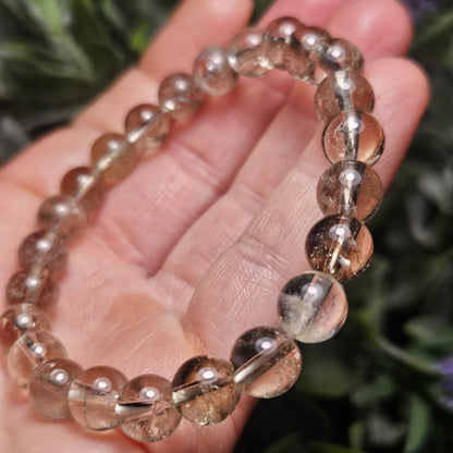 Smoky Citrine Quartz Crystal Bracelet (8mm beads), Natural Beaded Gemstone Bracelet, Polished Smoky Quartz Crystal