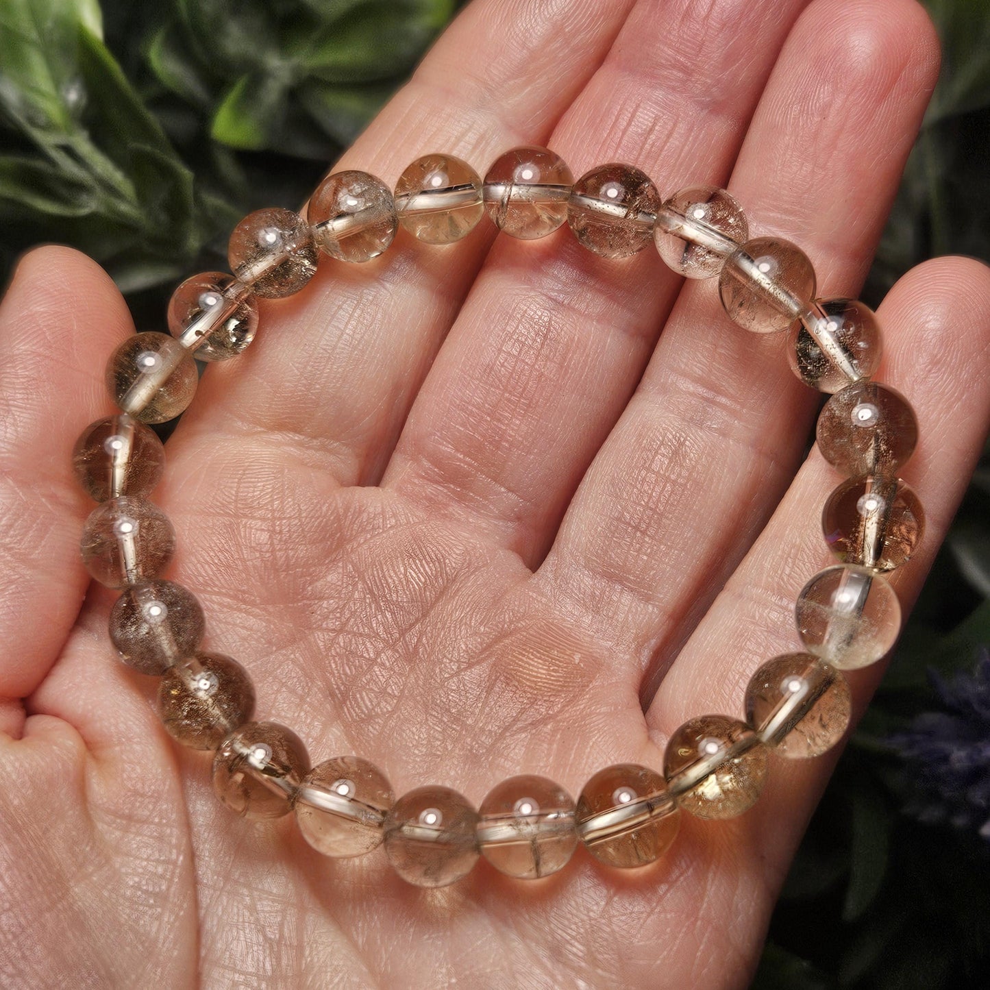 Smoky Citrine Quartz Crystal Bracelet (8mm beads), Natural Beaded Gemstone Bracelet, Polished Smoky Quartz Crystal