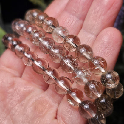 Smoky Citrine Quartz Crystal Bracelet (8mm beads), Natural Beaded Gemstone Bracelet, Polished Smoky Quartz Crystal