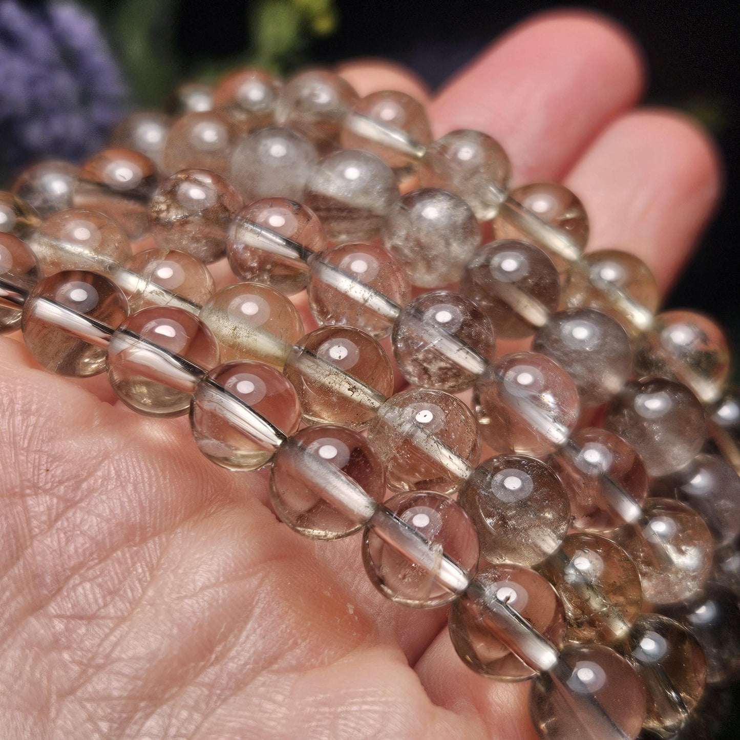 Smoky Citrine Quartz Crystal Bracelet (8mm beads), Natural Beaded Gemstone Bracelet, Polished Smoky Quartz Crystal