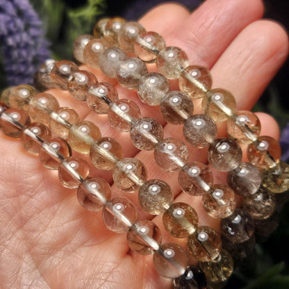 Smoky Citrine Quartz Crystal Bracelet (8mm beads), Natural Beaded Gemstone Bracelet, Polished Smoky Quartz Crystal