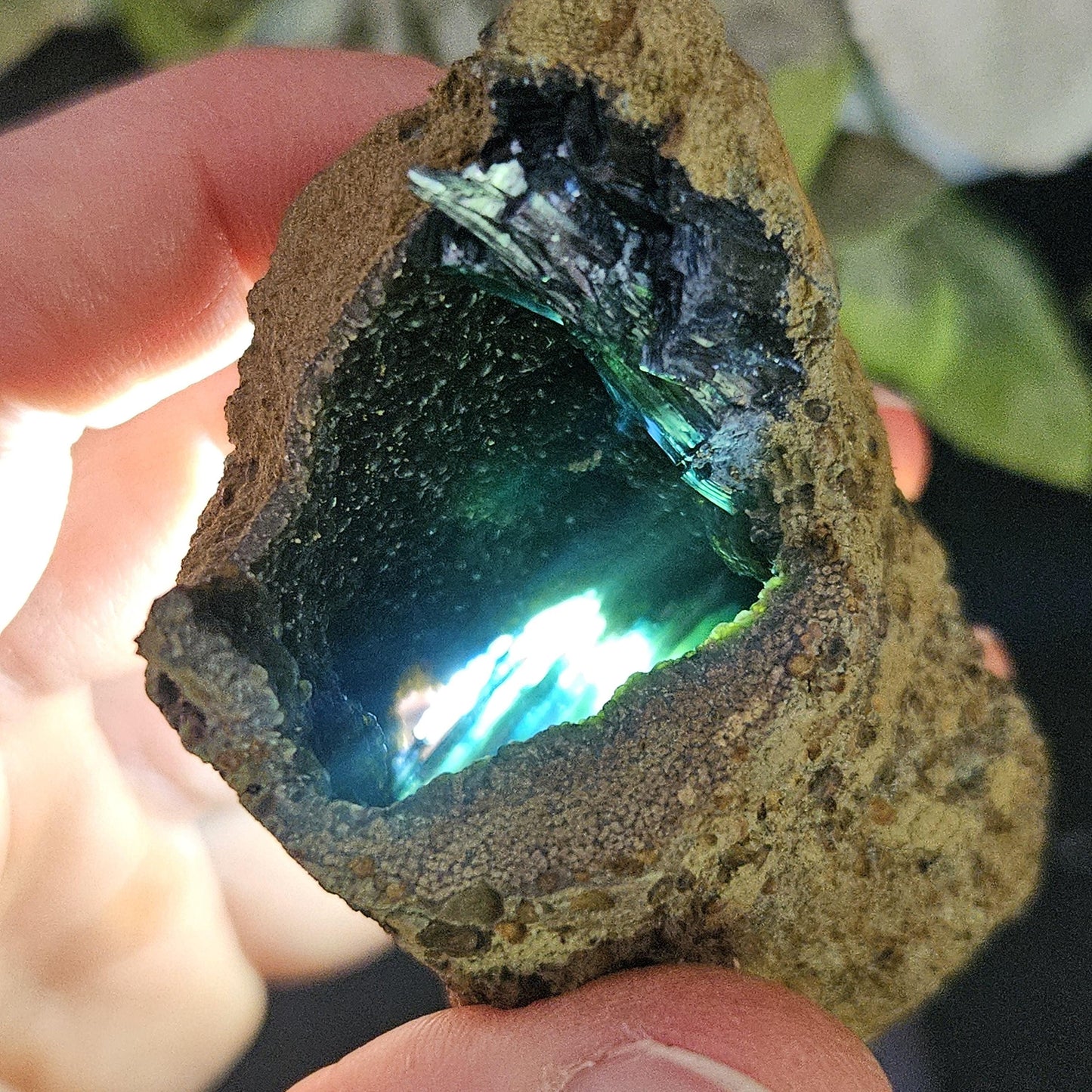 Vivianite Crystal Cluster with Botryoidal Chalcedony 63.24g, Raw Blue