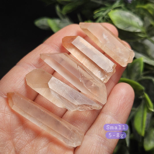 Peach Lemurian Quartz Crystal from Brazil, Pink Lemurian, Lemurian Seed Crystal