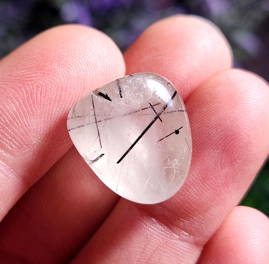 Black Rutilated Quartz, Tumbled Black Rutile in Quartz Crystal, Polished Stones