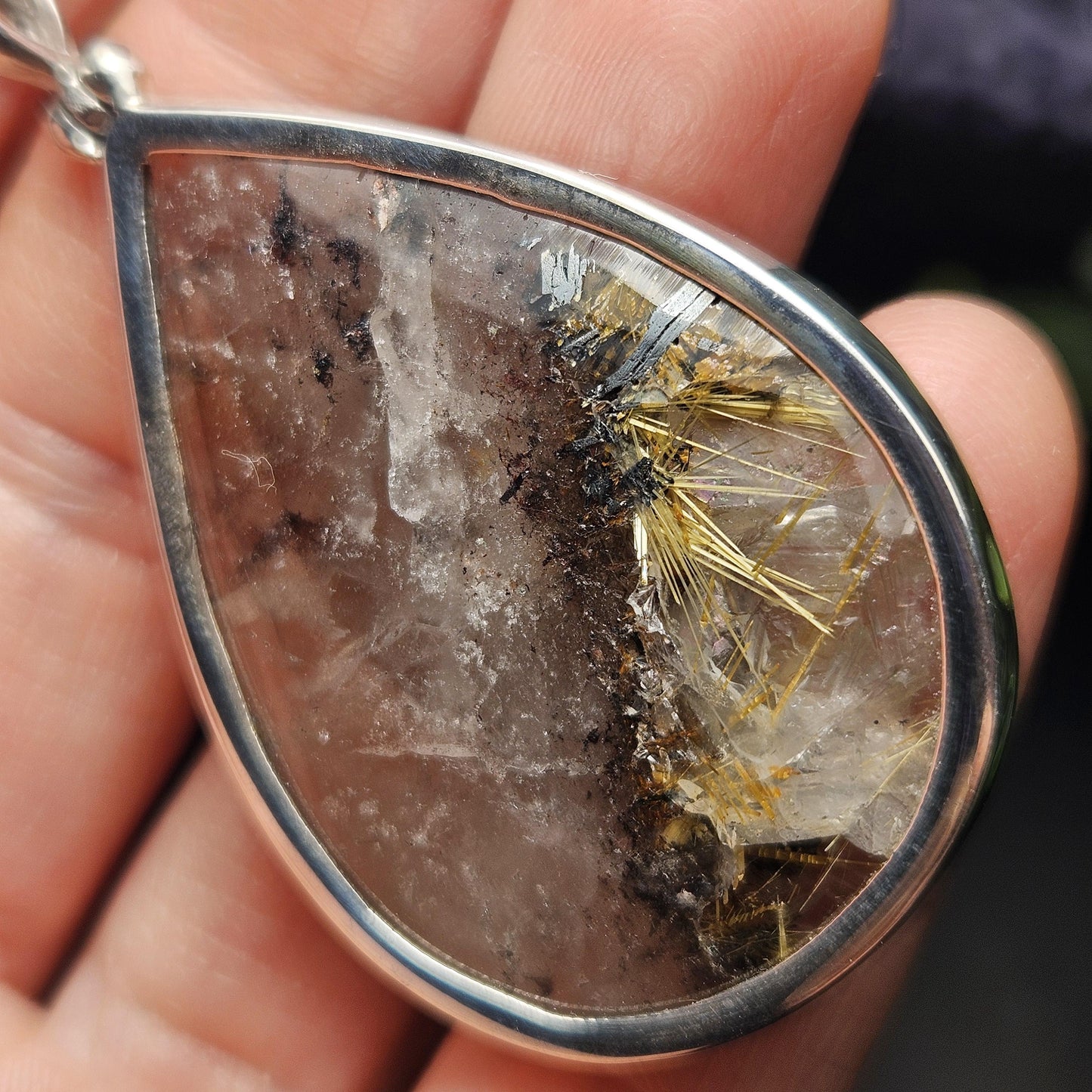 Rutile Hematite in Quartz Pendant, Sterling Silver Rutile Star Necklace
