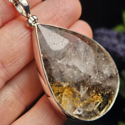 Rutile Hematite in Quartz Pendant, Sterling Silver Rutile Star Necklace
