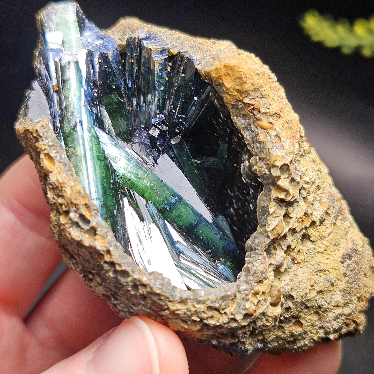 Vivianite Crystal Cluster with Botryoidal Chalcedony 107.66g, Raw Blue