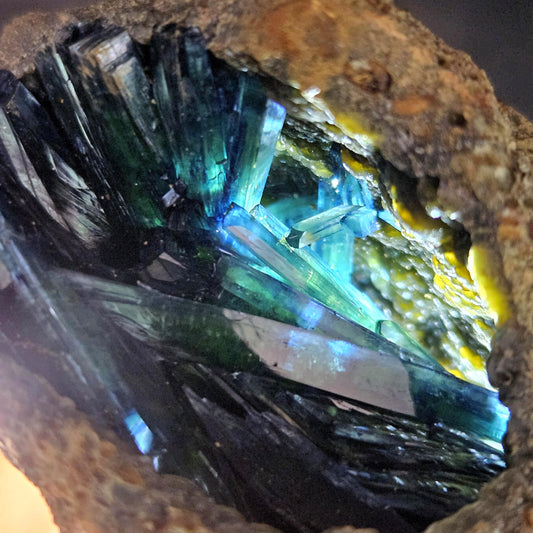 Vivianite Crystal Cluster with Botryoidal Chalcedony 107.66g, Raw Blue