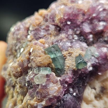 Blue Tourmaline on Lepidolite on Cleavelandite from Brazil 211g, Raw Brazilian Tourmaline Specimen, Lepidolite Crystal