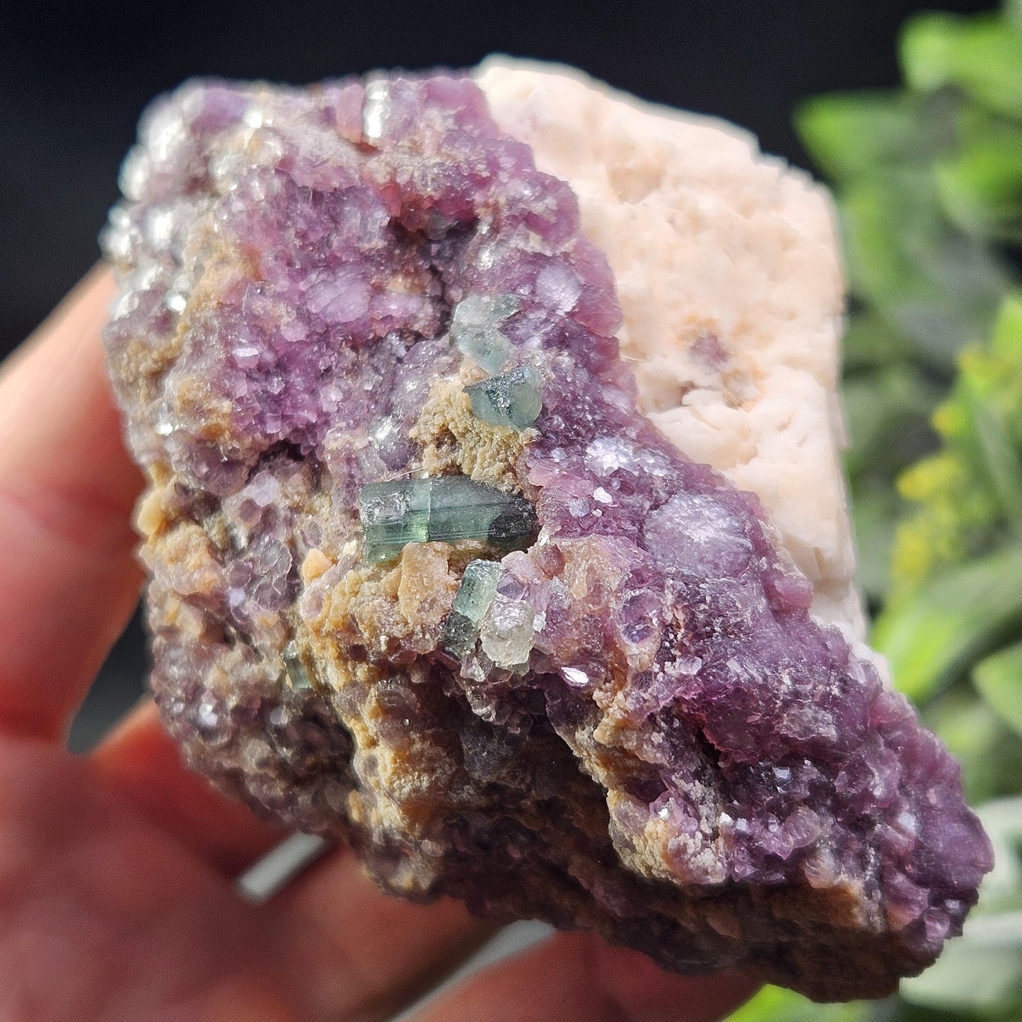 Blue Tourmaline on Lepidolite on Cleavelandite from Brazil 211g, Raw Brazilian Tourmaline Specimen, Lepidolite Crystal