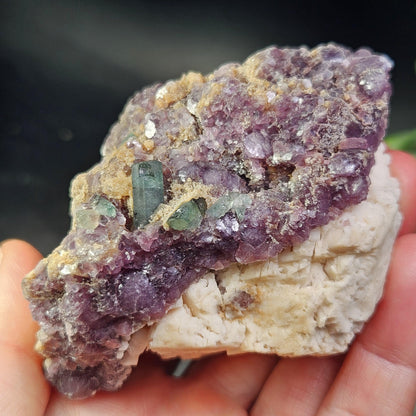 Blue Tourmaline on Lepidolite on Cleavelandite from Brazil 211g, Raw Brazilian Tourmaline Specimen, Lepidolite Crystal