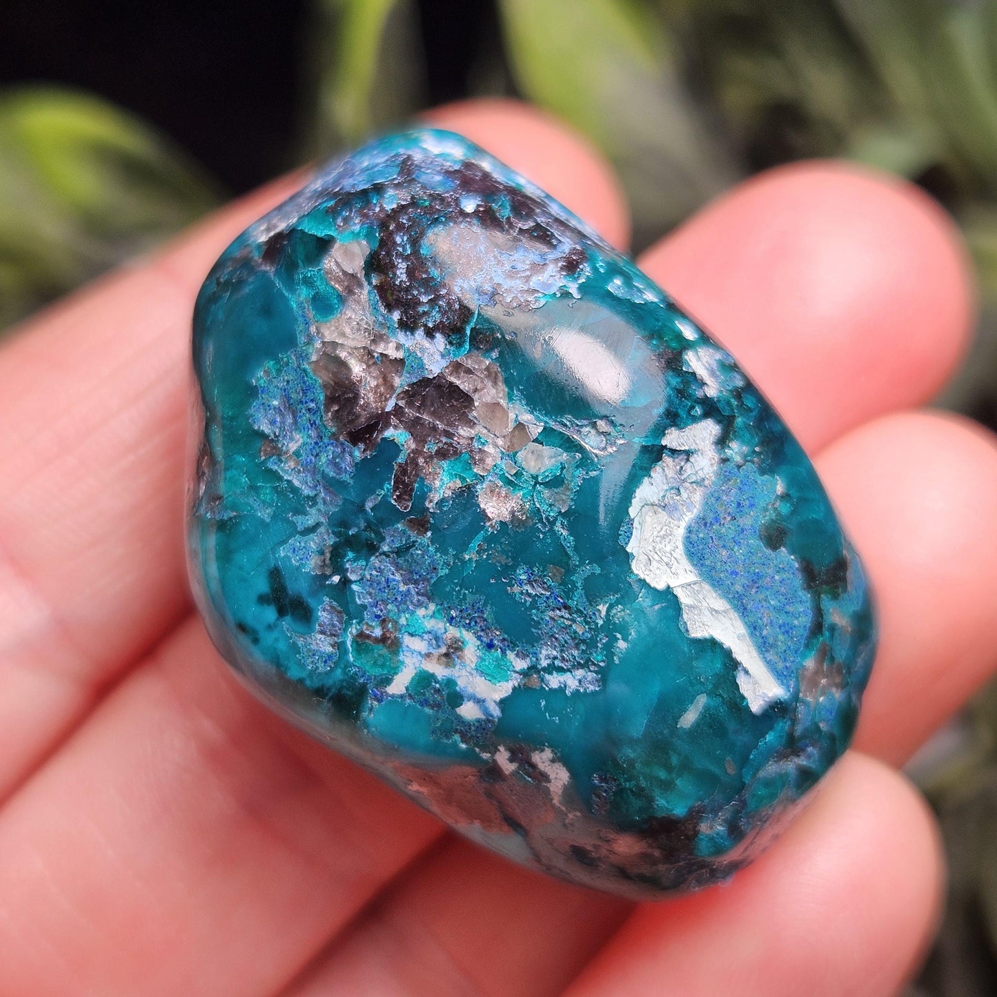 Polished Dioptase & Shattuckite in Quartz Crystal 43.13g, Congo Dioptase Specimen