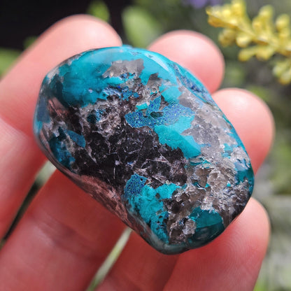 Polished Dioptase & Shattuckite in Quartz Crystal 43.13g, Congo Dioptase Specimen