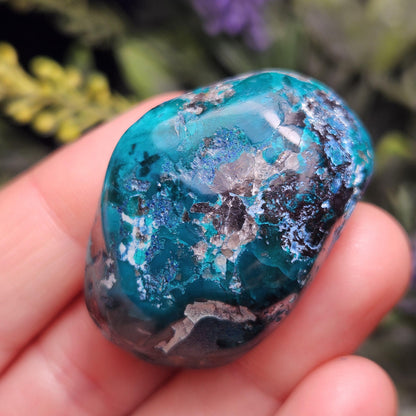 Polished Dioptase & Shattuckite in Quartz Crystal 43.13g, Congo Dioptase Specimen