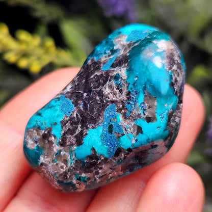 Polished Dioptase & Shattuckite in Quartz Crystal 43.13g, Congo Dioptase Specimen