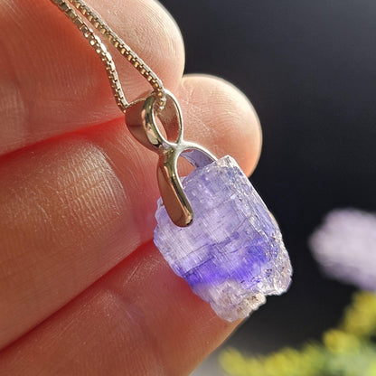 Tanzanite Crystal Pendant, Terminated Sterling Silver Purple Bi Colored Tanzanite Necklace