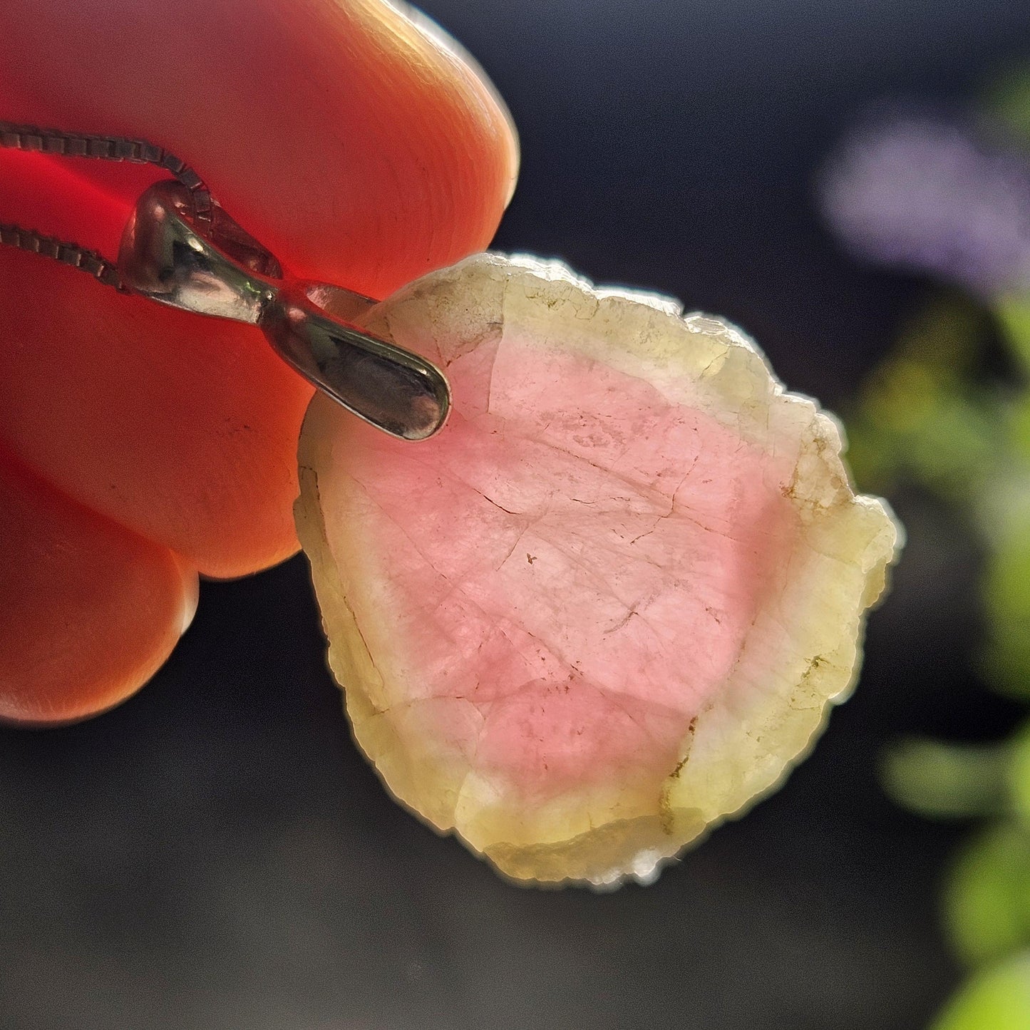 Watermelon Tourmaline Sterling Silver Pendant, Tourmaline Crystal Necklace