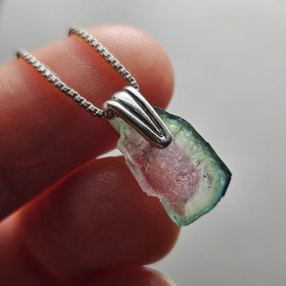 Watermelon Tourmaline Pendant, Sterling Silver Tourmaline Jewelry