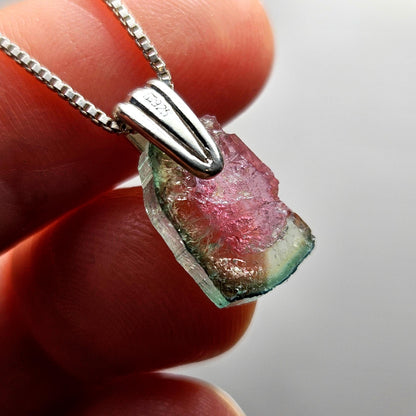 Watermelon Tourmaline Pendant, Sterling Silver Tourmaline Jewelry