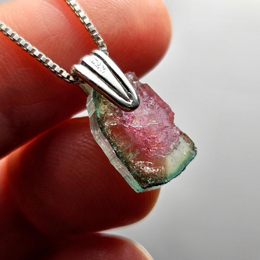 Watermelon Tourmaline Pendant, Sterling Silver Tourmaline Jewelry