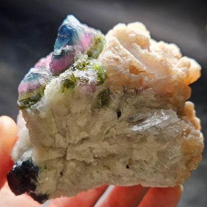 Blue Watermelon Tourmaline on Cookeite 355g, Bicolored Brazilian Tourmaline Specimen, Green Blue Pink Tourmaline Crystal