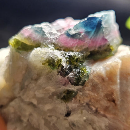 Blue Watermelon Tourmaline on Cookeite 355g, Bicolored Brazilian Tourmaline Specimen, Green Blue Pink Tourmaline Crystal