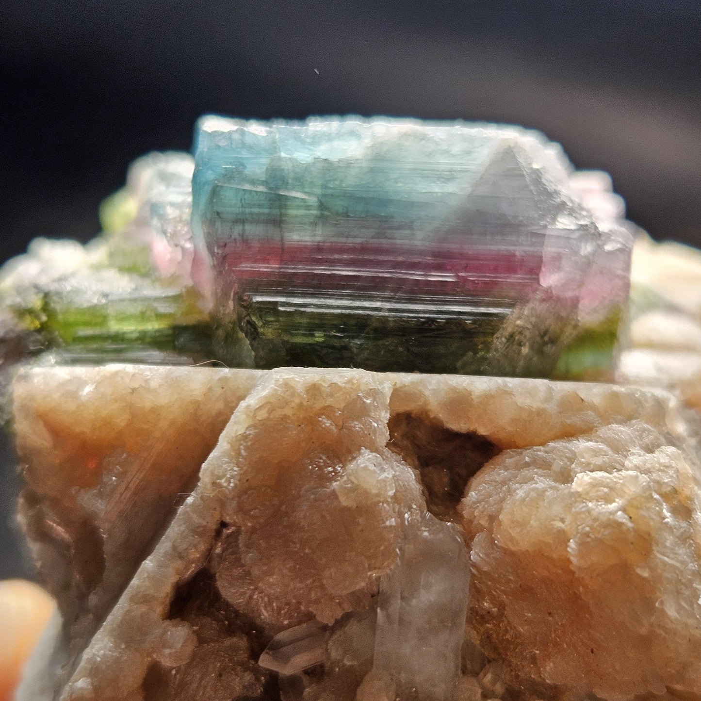 Blue Watermelon Tourmaline on Cookeite 355g, Bicolored Brazilian Tourmaline Specimen, Green Blue Pink Tourmaline Crystal