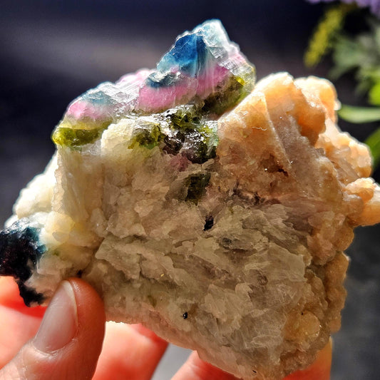 Blue Watermelon Tourmaline on Cookeite 355g, Bicolored Brazilian Tourmaline Specimen, Green Blue Pink Tourmaline Crystal
