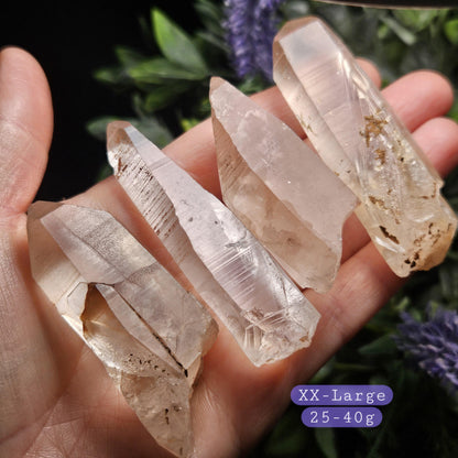 Peach Lemurian Quartz Crystal from Brazil, Pink Lemurian, Lemurian Seed Crystal