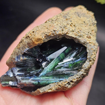 Vivianite Crystal Cluster with Botryoidal Chalcedony 107.66g, Raw Blue