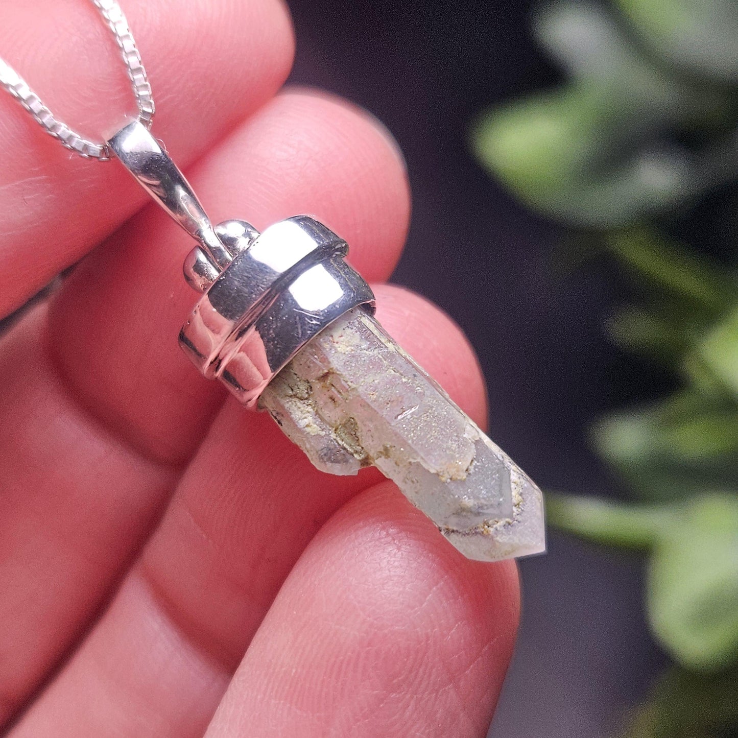 Ajoite Phantom in Quartz Crystal Pendant