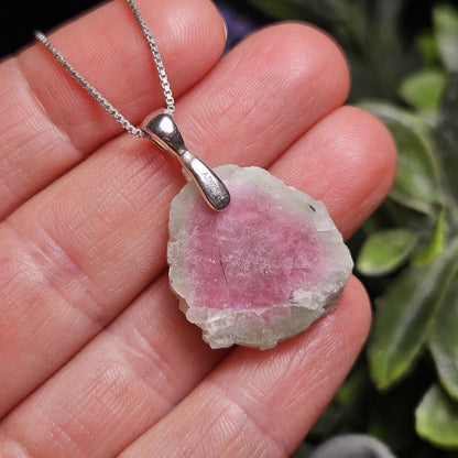 Watermelon Tourmaline Sterling Silver Pendant, Tourmaline Crystal Necklace