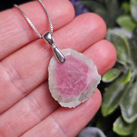 Watermelon Tourmaline Sterling Silver Pendant, Tourmaline Crystal Necklace