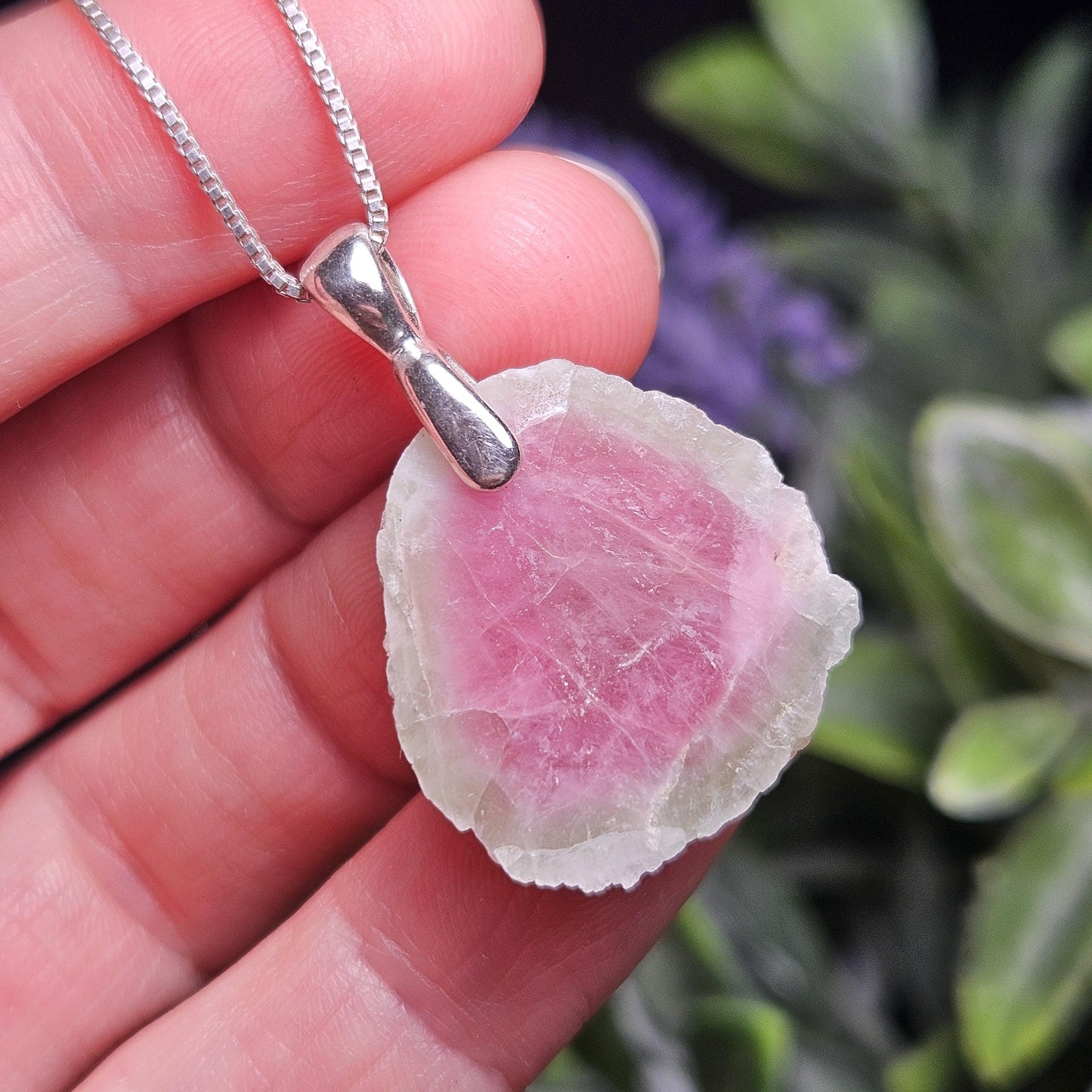 Watermelon Tourmaline Sterling Silver Pendant, Tourmaline Crystal Necklace