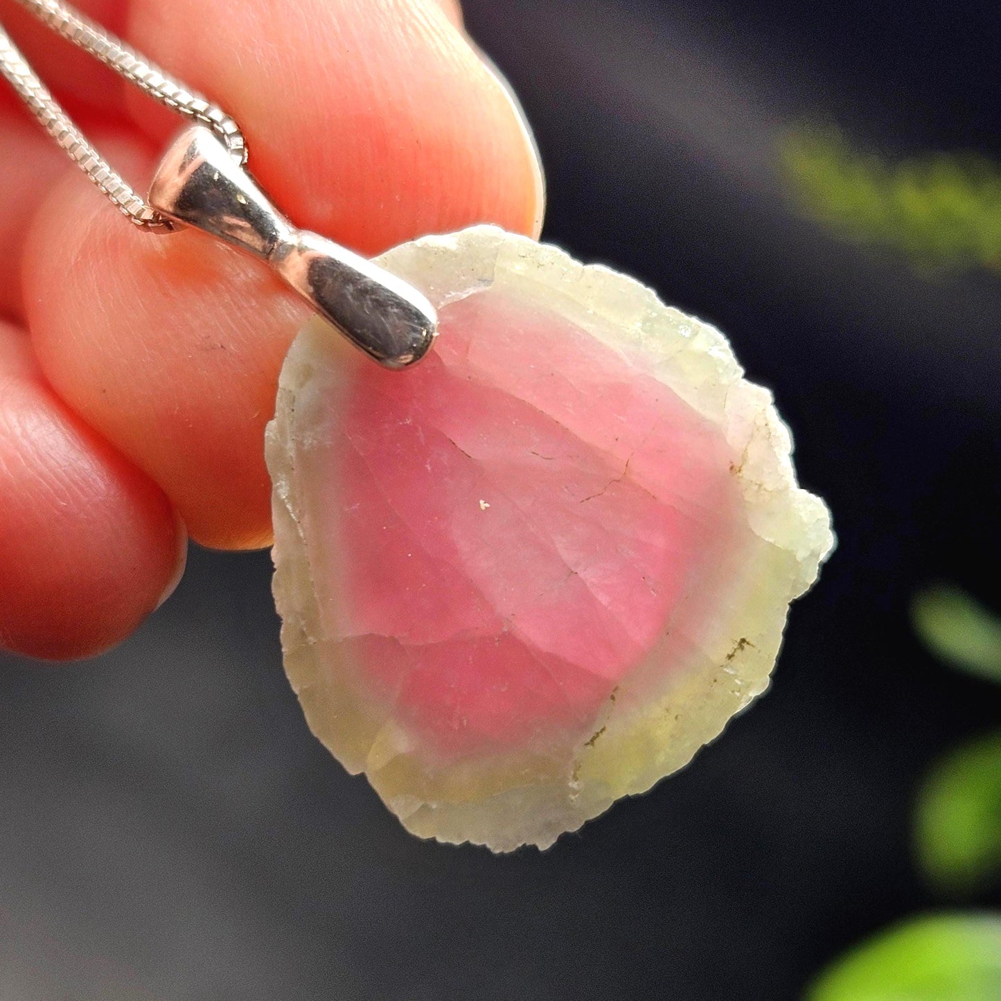 Watermelon Tourmaline Sterling Silver Pendant, Tourmaline Crystal Necklace