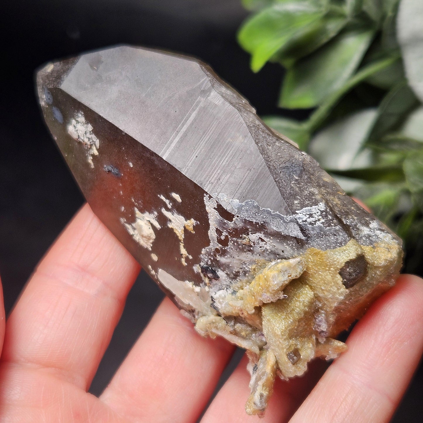 Hyalite Opal on Smoky Quartz Crystal 129.9g, Namibian Crystal Specimen