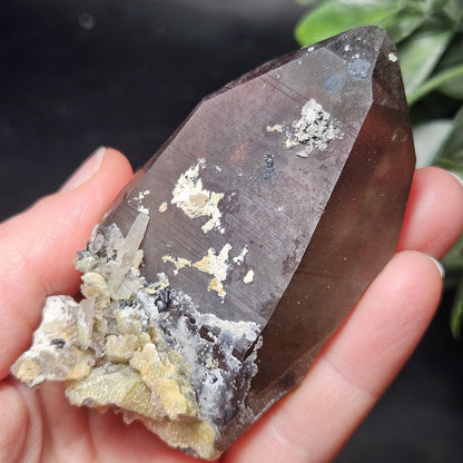 Hyalite Opal on Smoky Quartz Crystal 129.9g, Namibian Crystal Specimen