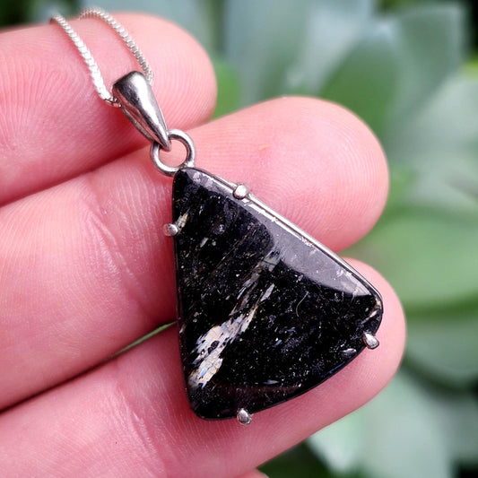GREENLAND Nuummite Pendant, Sterling Silver Authentic Nuummite Necklace