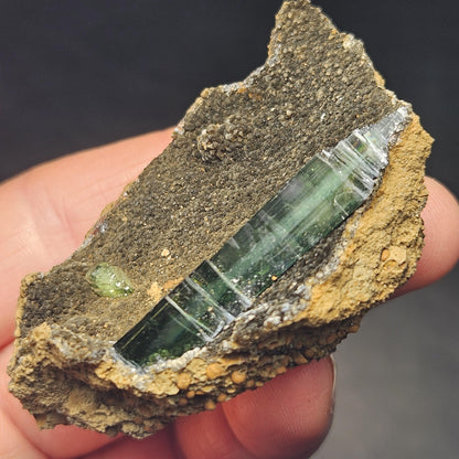 Vivianite PHANTOM Crystal with Ludlamite Specimen 38.12g, Vivianite Crystal Cluster, Raw Blue