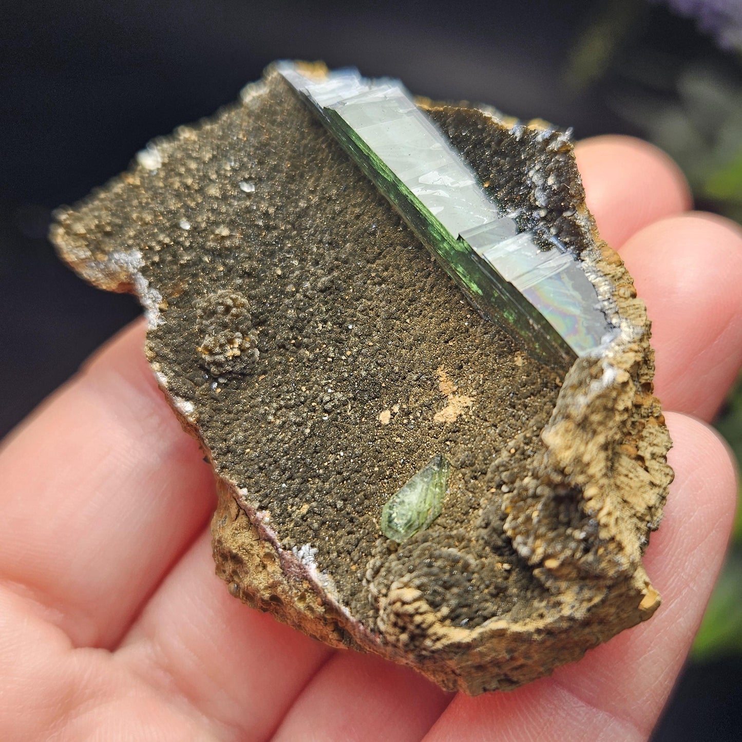 Vivianite PHANTOM Crystal with Ludlamite Specimen 38.12g, Vivianite Crystal Cluster, Raw Blue